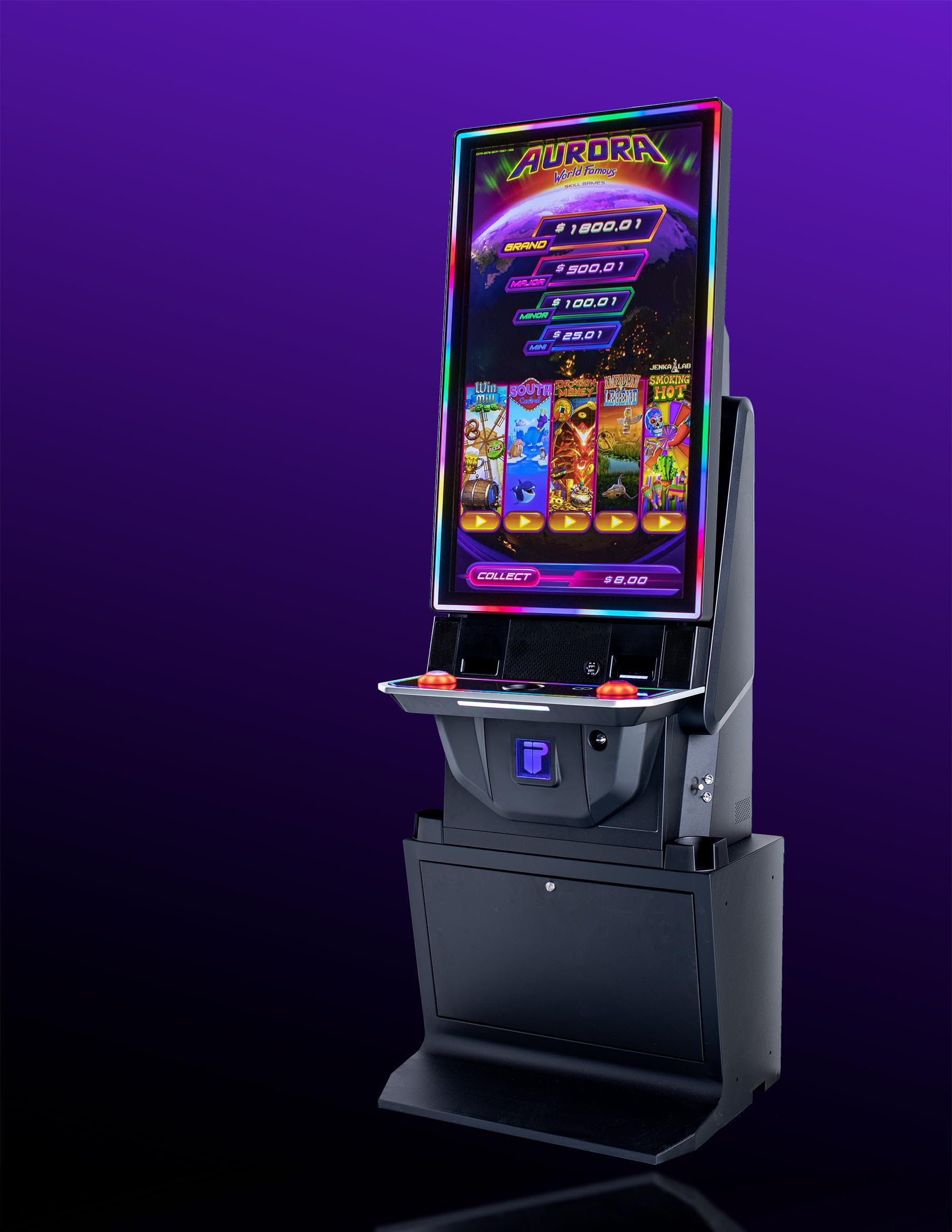 The Sling Shot — flagship gaming machine with purple LED lighting
